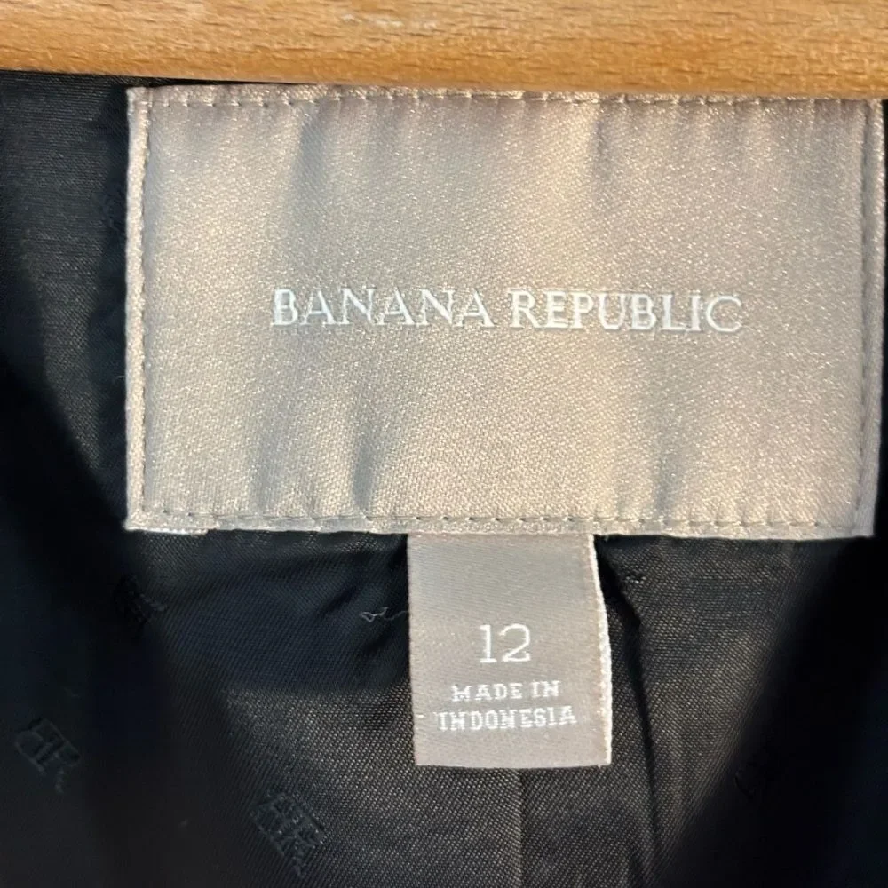 Banana Republic Black White Woven Striped Scalloped Blazer Career Sz 12 Parisian